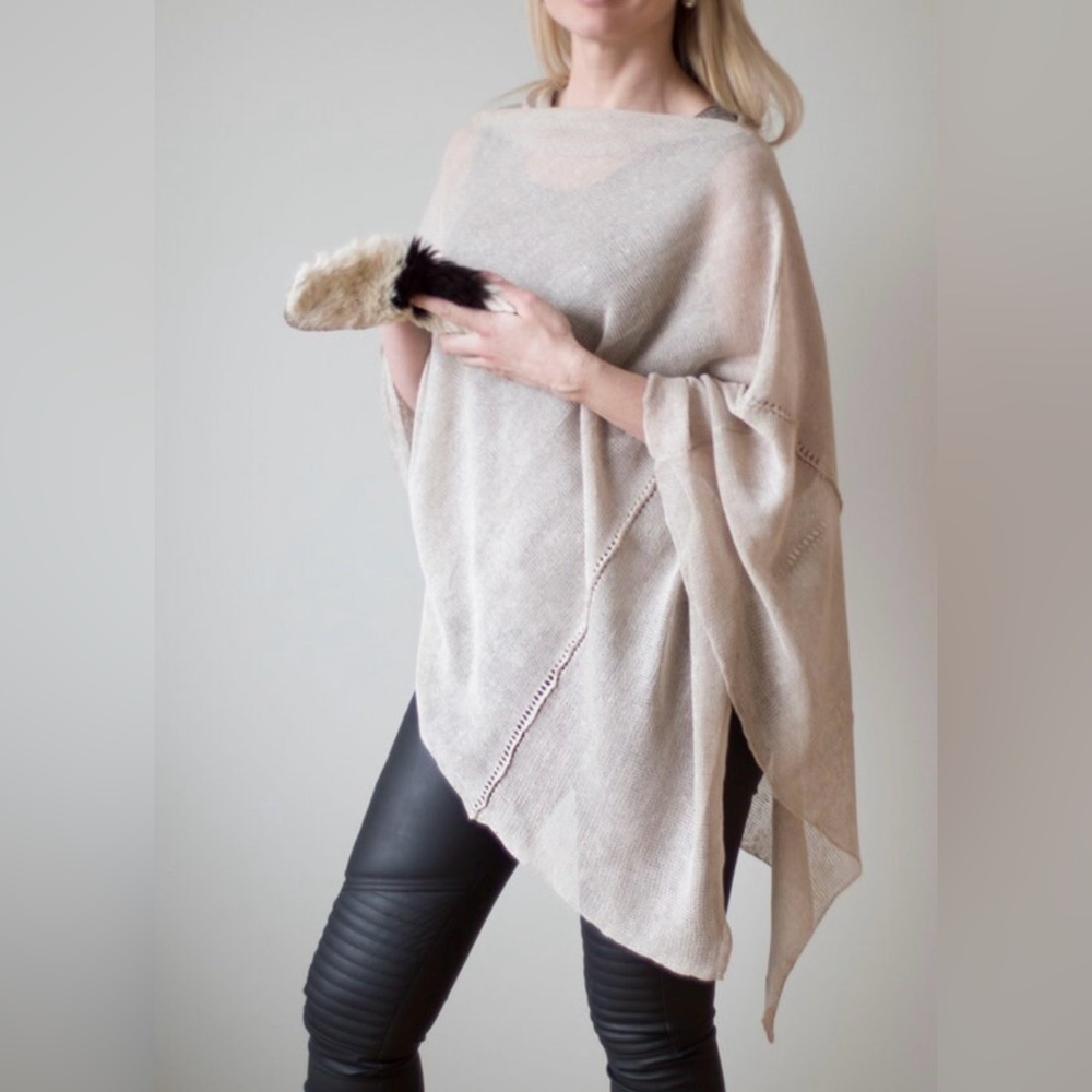 Pure linen knit poncho